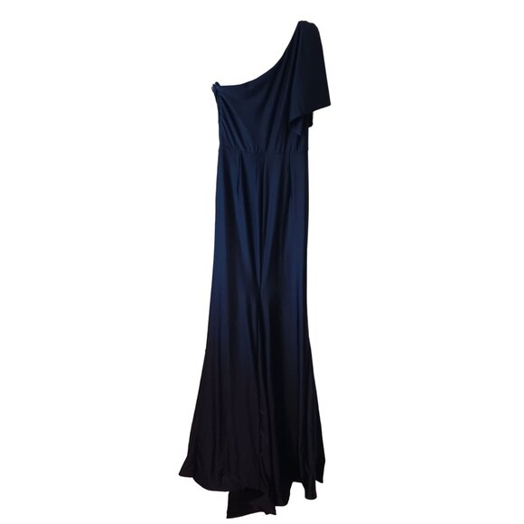 NEW Cynthia & Sahar Zaara One-Shoulder‎ Stretch Satin Dress Midnight Navy Blue M - Picture 4 of 11